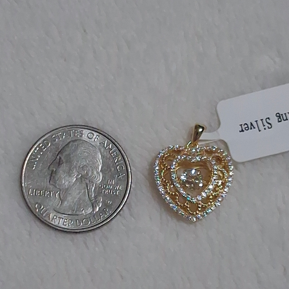 Dancing Diamond Gold Over 925  Heart Pendant